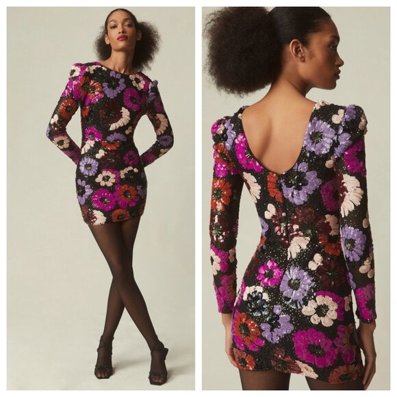 Dress the Population Hazel Floral Sequin Long Sleeve Minidress - Picture 1 of 3